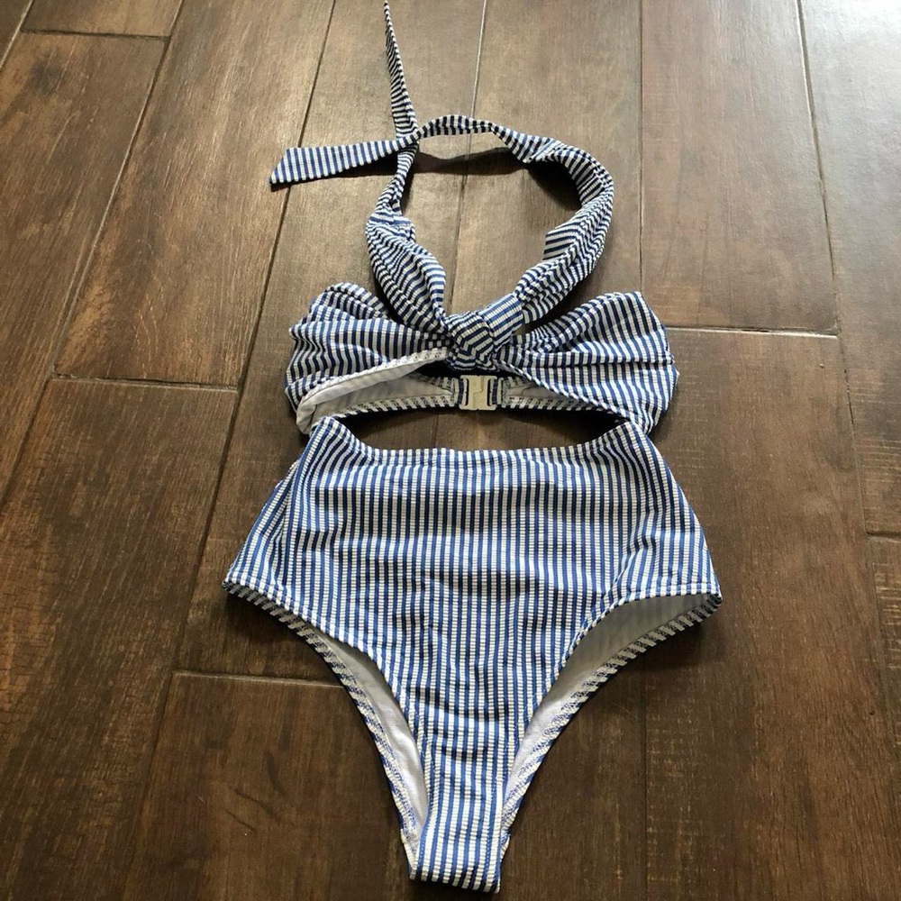 ASOS Kids Blue and White Striped Bikini